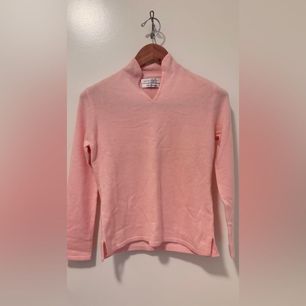 100% High Quality Cashmere Soft Pink V-Neck Mock Neck Sweater